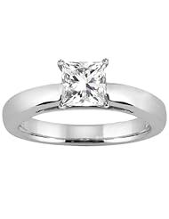 0.80 Ct Princess H/I SI1/SI2 Diamond 18K White Gold Solitaire Ring