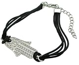 Filigree Hamsa Hand Black Cord Sterling Silver Bracelet