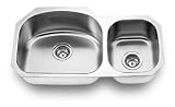 Yosemite Home Decor MAG501 18-Gauge Stainless Steel Undermount Double-Bowl Sink, 31-7/8-by-17-3/4-by-7-Inch, 8-Inch Left, Satin
