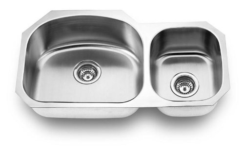 Yosemite Home Decor MAG501 18-Gauge Stainless Steel Undermount Double-Bowl Sink, 31-7/8-by-17-3/4-by-7-Inch, 8-Inch Left, Satin
