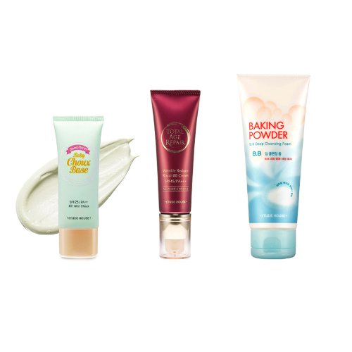 Korean Cometics, Etude House, Sweet Recipe Baby Choux Base #1 Mint Choux + Total Age Repair BB Cream No.2(Natural Beige) + BB Deep Cleansing Foam Set