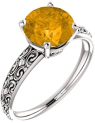 Platinum 8.00mm Round Cut Citrine Ring -- LIFETIME WARRANTY
