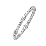 14K White Gold Diamond Accent Basket-Weave Bangle Bracelet - 7.25 inches