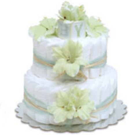 Bloomers Baby Diaper Cake Hawaiian (Mint Green Gladiolas with Natural Raffia) - Small