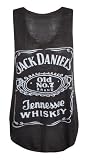 Womens Ladies Racer Back Jack Daniels Logo Print Contrast Stretch Vest Top