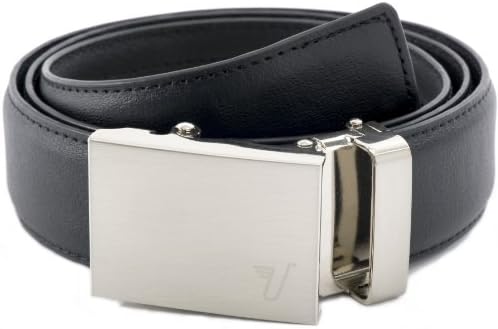 Mission Belt Men's Brushed Stainless Steel and Black Leather Ratchet Belt - Small - The Steel Belt