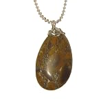 Chrysanthemum Stone Necklace 03 Brown Rock Natural Stone Slab Silver Chain 24