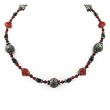 Rojo Hematite Tone Onyx and Siam Red Hues Beaded Necklace