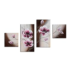 Magnolie M3 - 4 Bilder ca.80x50cm KOMPLETT Handgemalt - fertig gerahmt auf Keilrahmen. Lounge Bild mit Bilderrahmen. Kein Poster oder Plakat sondern Handgemaltes Leinwandbild als Wandbild mit Rahmen. Das ideale Geschenk!