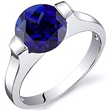 Bezel Set 2.75 carats Blue Sapphire Engagement Ring in Sterling Silver Rhodium Finish Available in Sizes 5 thru 9