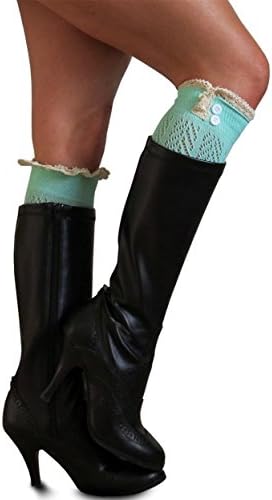 Lace Boot Socks with Buttons by Sweetly Savvy - Tiffany Blue / Mint