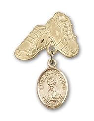 14K Gold Baby Badge with St. Dominic Savio Charm and Baby Boots Pin