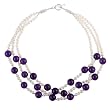EXP Sterling Silver Pearl & Amethyst Three-strand Necklace EXP Sterling Silver Pearl & Amethyst Three-strand Necklace