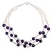 EXP Sterling Silver Pearl & Amethyst Three-strand Necklace