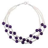 EXP Sterling Silver Pearl & Amethyst Three-strand Necklace