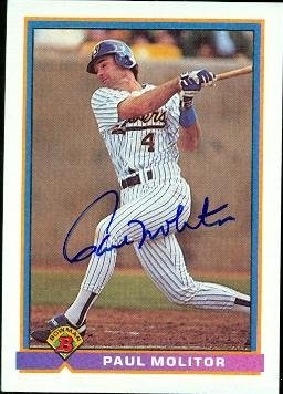 Paul Molitor Autographed/Hand Signed MLB Baseball Card (Milwaukee Brewers) 1991 Bowman #32