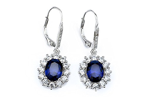 YFN Jewelry 925 Sterling Silver Snowflake Flower Blue Sapphire &White Cz Leverback Dangle Earring