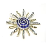Clear Austrian Rhinestone Sun Designed Silver and Gold Two Tone Brooch Pin