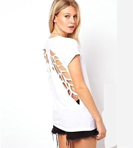 New 2015 Fashion T Shirt for Women Laser Backless Angel Wings Women's White Black Shorts Tops &amp; Tees T-shirt Autumn-summer (XL, White)