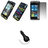 IMAGE OF EMPIRE Black with Multi Color Zebra Stripes Design Hard Case Cover + Screen Protector + Retractable Car Charger (CLA) for HTC Trophy T8686