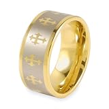 Gold Plated Polished Tungsten Carbide Band with Laser Cross Design (10.0mm) - Sizes 8 - 13