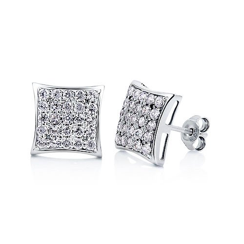 Sterling Silver Cubic Zirconia CZ Square Shape Stud Earrings - Nickel Free