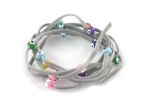 Gray Suede Kabbalah String Bracelet with Lucky Eyes