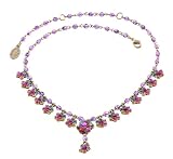 Vintage Looking Michal Negrin Fashionable Collar Necklace Decorated with Flowers, Arranged on a Beaded Chain, Accented with Fuchsia and Multicolor Swarovski Crystals - Special Ordered and Shipped by Genuvo within 2 to 3 Weeks