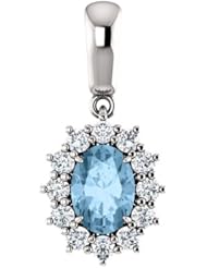 18K White Gold 7.00x5.00mm Oval Cut Sky Blue Topaz and Diamond Pendant -- LIFETIME WARRANTY
