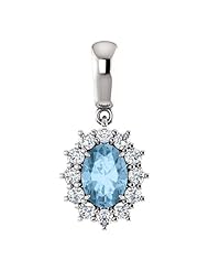 Platinum 7.00x5.00mm Oval Cut Sky Blue Topaz and Diamond Pendant -- LIFETIME WARRANTY
