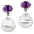 14K White Gold Paspaley South Sea Cultured Pearl and Amethyst Earrings - 12.00mm