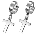Pair of Silver Stainless Steel Hoop and Cross Earrings - Includes Gift Pouch
