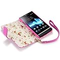 SONY XPERIA S HANDY LEDER BRIEFTASCHE CASE H�LLE MIT FACH F�R KREDITKARTEN UND BARGELD IN PINK MIT BLUMEN INTERIOR, QUBITS RETAIL VERPACKUNG