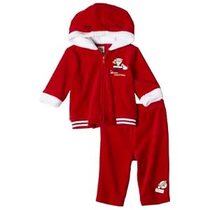 Little Me Santa Hooded Velour Pant Set, Red