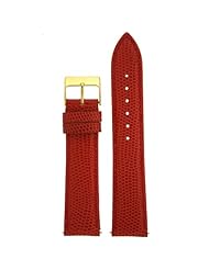 14mm Watch Band Genuine Leather Lizard Grain Red Quick Release Built-in Pins Gold-tone Buckle