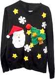Ugly Adult Christmas Sweater with Stars, Santa and Christmas Tree Black