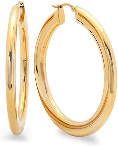 GSG 9 2 Inches Wide Stainless Steel Yellow Hoop Earrings with Oval Desgin