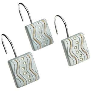 Popular Bath Diamond Stripes Blue Shower Curtain Hooks Set of 12