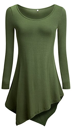 HIMONE Womens Long Sleeve Handkerchief Hemline Tunic Top