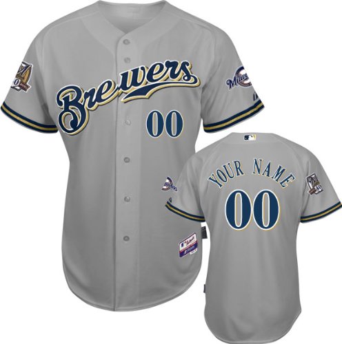 MLB Men's Milwaukee Brewers Authentic Coolbase Jersey Personalized (Road Gray, 44/Large)