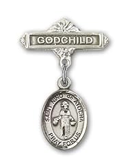 Sterling Silver Baby Badge with St. Nino de Atocha Charm and Godchild Badge Pin