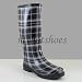 NB9013 Women Mid Calf Rain Boots Black White Plaid