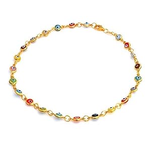 Bling Jewelry Multi Color 14k Gold Vermeil Evil Eye Anklet 10 Inch