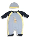 Beyond Basics Kids - Newborn Baby Boys Long Sleeved Coverall with Matching Cap, Yellow, Blue