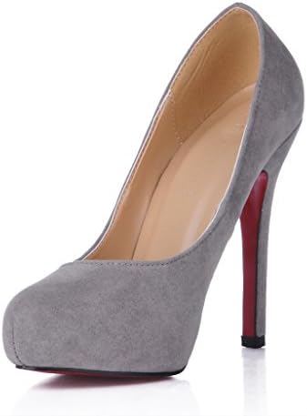 E FILLE PATRE Women's Zymogenf Thin High Heel Solid Color Red Bottom Pumps Grey 8 M US