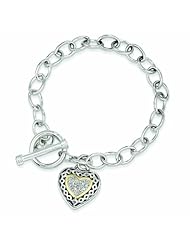 Sterling Silver with 14k Gold .10ct. Diamond 7.25in Bracelet - Antique Boutique - Vintage Style - Jewelry