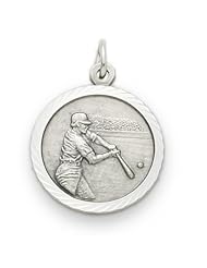 .925 Sterling Silver Baseball Player Medal Pendant with Cross "Christ Strengthens Me" on reverse. Sports. Comes on 20" chain in jewelry box, gift-ready. Suitable for Boys Girls Men and Women