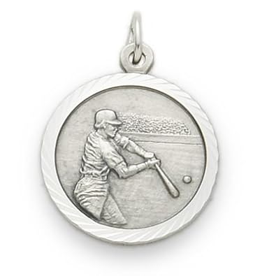 Cheap Girls Jewelry .925 Sterling Silver Baseball Player Medal Pendant with Cross "Christ Strengthens Me" on reverse. Sports. Comes on 20" chain in jewelry box, gift-ready. Suitable for Boys Girls Men and Women For Sale