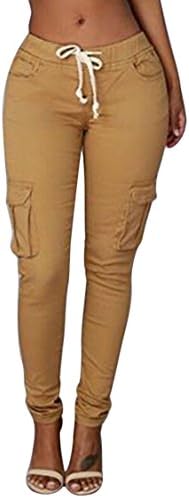 COCOLEGGINGS Womens Solid Color Stretch Pockets Drawstring Waistband Pants