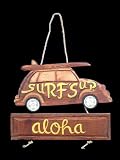 SURF'S UP, ALOHA WOODY CAR SIGN - TIKI BAR DECOR